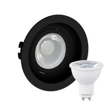 Kit 11 Spot Embutir Redondo Recuado Dicroica Mr16 Preto + Lâmpada Dicroica 4,8w 6500k
