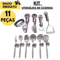 Kit 11 Utensílio de Cozinha Inox Completo para Restaurantes Padarias Bares Hotel Escumadeira Concha Kit 11 Utensílio de Cozinha Inox Completo para Restaurantes Padarias Bares Hotel Escumadeira Concha