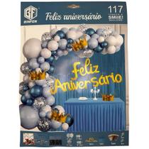 Kit 117 Pcs Balão Bexigas Feliz Aniversario Cortina Festa