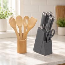 Kit 11pçs Jogo de Facas com Cepo Organizador+ Utensílios Eco Kitchen - Mimo Style Kit 11pçs Jogo de Facas com Cepo Organizador+ Utensílios Eco Kitchen - Mimo Style