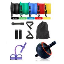 KIT 12+1 PARA MOLDAR O CORPO PERDER PESO TREINO EM CASA MALHAR elásticos roda + bolsa KIT 12+1 PARA MOLDAR O CORPO PERDER PESO TREINO EM CASA MALHAR elásticos roda + bolsa