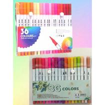 Kit 12/24/36/48/60 Canetas 2 em 1 Brush Lettering e Ponta Fina Dual Pen Canetinha Colorir Desenho