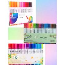 Kit 12/24/36/48/60 Canetas 2 em 1 Brush Lettering e Ponta Fina Dual Pen Canetinha Colorir Desenho