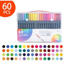 Kit 12/24/36/48/60 Canetas 2 em 1 Brush Lettering e Ponta Fina Dual Pen Canetinha Colorir Desenho