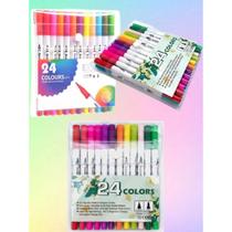 Kit 12/24/36/48/60 Canetas 2 em 1 Brush Lettering e Ponta Fina Dual Pen Canetinha Colorir Desenho