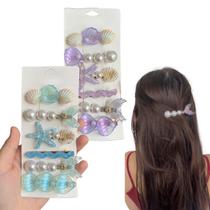 Kit 12 Acessórios Cabelo Presilha Grampo Modelo Concha Mar Luxo