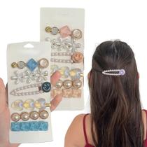 Kit 12 Acessórios Cabelo Presilha Grampo Pérolas Pedras Luxo Flor