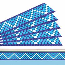 Kit 12 Adesivos Piscina Azulejo Mosaico Ziguezague Azul 100x10cm