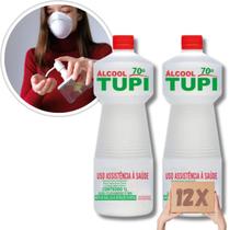 Kit 12 Álcool Líquido 70% Tupi 1 Litro Etílico Hidratado Bactericida