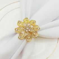 Kit 12 Anéis Porta Guardanapo Argola Prendedor Mesa Posta Flor de Strass