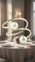 Kit 12 Anéis Porta Guardanapo Dourado com Pérolas