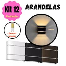 Kit 12 Arandelas com Lâmpadas LED G9 Facho Duplo Interno e Externo Luminária de Parede para Muro, Piscina, Jardim e Corredor Preto, Branco ou Ma