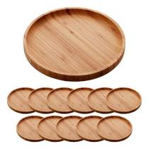 Kit 12 Bandeja Bambu Prato Redonda Cozinha Petisqueira 20cm Kit 12 Bandeja Bambu Prato Redonda Cozinha Petisqueira 20cm