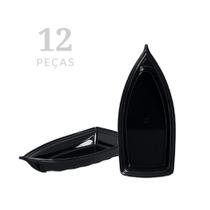 Kit 12 Barca Barco Para Açaí Sushi Sashimi Bandeja 22 Preto