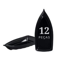 Kit 12 Barca Barco Para Açaí Sushi Sashimi Bandeja 32 Preto