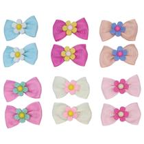 Kit 12 bico de pato laço c/ flor escolar colorido