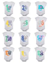 Kit 12 bodies mesversario elefantinhos body de bebê