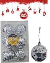 Kit 12 Bola De Natal Decorada 6cm Arvore Natalina Prata Luxo