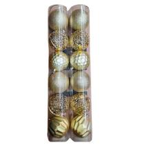 Kit 12 Bola De Natal Dourada 8cm Mista Pendente Para Árvore