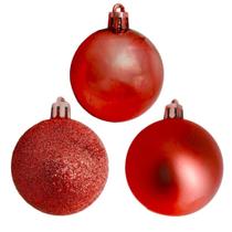Kit 12 Bola De Natal Mista Vermelha 8cm Pendente Para Árvore Kit 12 Bola De Natal Mista Vermelha 8cm Pendente Para Árvore