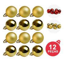 KIT 12 Bola Decorativa de Natal 40mm - Acabamento Fosco e Brilho - Dourado ou Vermelho