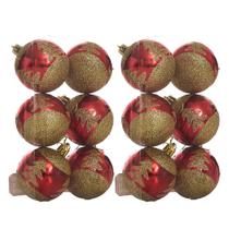 Kit 12 Bola Vermelha Dourada Glitter Enfeite Arvore Natal Kit 12 Bola Vermelha Dourada Glitter Enfeite Arvore Natal