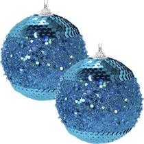 Kit 12 Bolas Árvore Natal Enfeite Azul Elegante Gliter 75cm