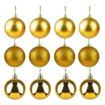 Kit 12 Bolas de Natal Fosca Lisa Glitter Dourada 5cm TD009A-2DR - Rio Master