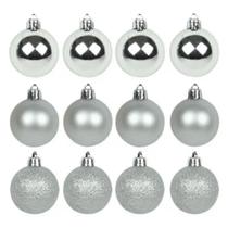 Kit 12 Bolas de Natal Fosca Lisa Glitter Prata 5cm TD009A-3PR - Rio Master