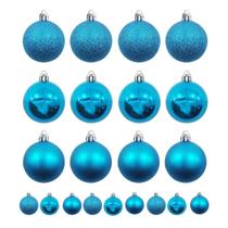 Kit 12 Bolas De Natal Mista 5cm Azul Decoração Árvore Kit 12 Bolas De Natal Mista 5cm Azul Decoração Árvore