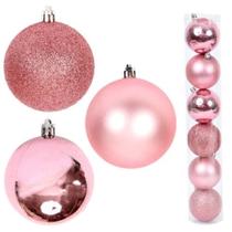 Kit 12 Bolas De Natal Mista 5cm Rose Decoração Árvore