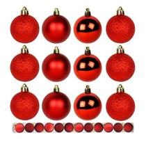 Kit 12 Bolas De Natal Mista 7cm Vermelha Decoração Árvore