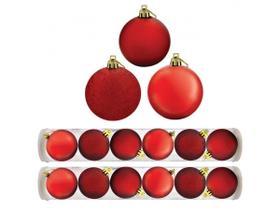 Kit 12 Bolas De Natal Mista 8cm Vermelha Decoração Árvore