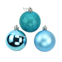 Kit 12 Bolas De Natal Mista Azul Claro Glitter Fosco Lisa Mista 7cm Pendente Árvore