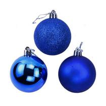 Kit 12 Bolas De Natal Mista Azul Glitter 7cm Pendente Árvore