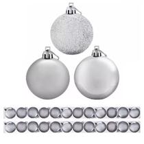 Kit 12 Bolas De Natal Mista Prata Fosca Lisa Glitter 8cm Pendente Árvore Enfeite