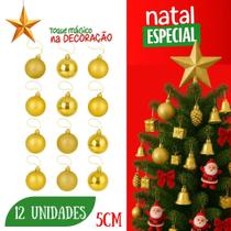 Kit 12 Bolas de Natal Vermelhas e Dourado Enfeites Decorativos para Árvore Foscas, Brilhantes e com Glitter 5cm