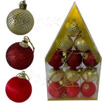 Kit 12 Bolas Mistas De Natal Enfeite Árvore Natalino 4cm