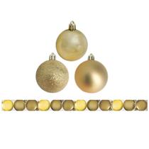 Kit 12 Bolas Natal Mista Gliter, Fosca e Lisa Dourada 5cm - Master Christmas
