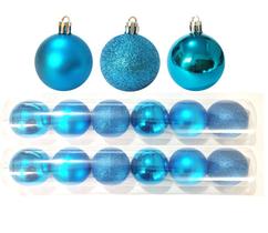 Kit 12 Bolas Natal Mista Glitter, Fosca, Lisa Azul Turquesa 7cm - Riomaster