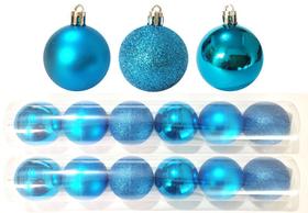 Kit 12 Bolas Natal Mista Glitter, Fosca, Lisa Azul Turquesa 8cm - Master Christmas