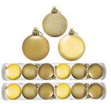 Kit 12 Bolas Natal Mista Glitter, Fosca, Lisa Dourada 7cm