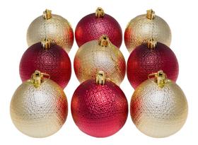 Kit 12 Bolas Natalinas Árvore Natal 7cm Vermelho e Dourado