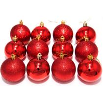 Kit 12 Bolas Vermelhas Enfeite Natalino Árvore Natal 40mm