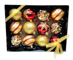 Kit 12 Bolas Vermelho Dourado Sortido Premium Decora Natal