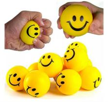 Kit 12 Bolinhas Amarela Smile Massagem Apertar Anti Stress Fisioterapia