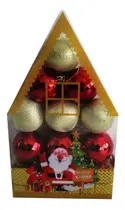 Kit 12 Bolinhas De Natal Casinha Bolas Mistas Enfeite Arvore