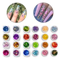 Kit 12 Borboleta 12 Coração Encapsulamento Decoração Unha Manicure Pedicure Nail Art Nail Designer Unhas Decoradas