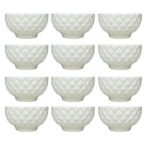 Kit 12 Bowl Tigela Cumbuca Porcelana Matelassê Branco 380 ml