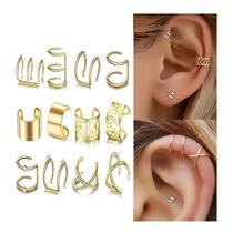 Kit 12 Brincos Feminino Pressão Piercings Orelha Ouro Prata Preto Kit 12 Brincos Feminino Pressão Piercings Orelha Ouro Prata Preto